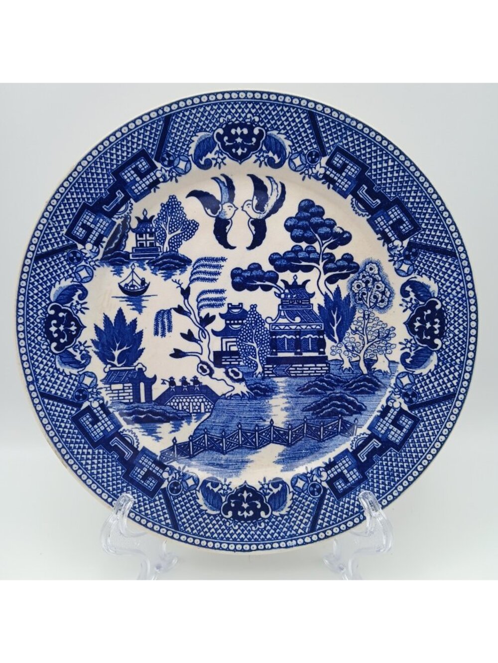 Vintage Blue Willow Dinner Plate Japan Blue White Chinoiserie 9 3/8"